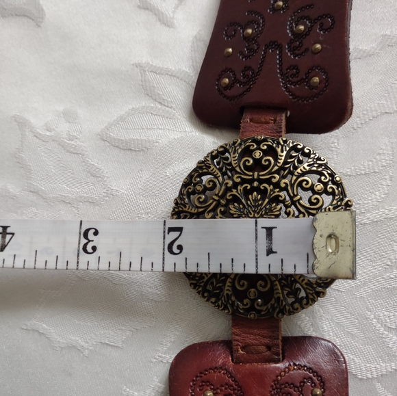 Leather embroidered engraved metallic accents filigree buckle western main image 9
